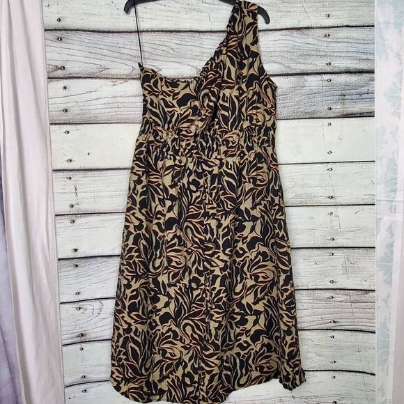 Maurices One Shoulder Printed Midi Dress Black/Beige Size XXL - Picture 3 of 6